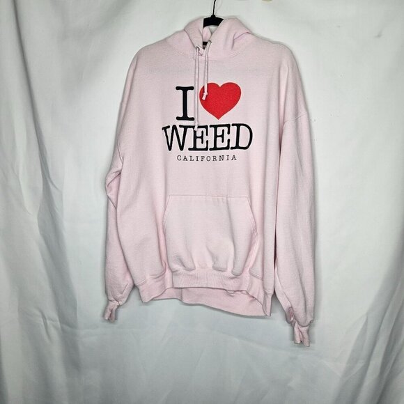Jerseys Pink Hoodie I Heart Love Weed California Pullover Tourist Size XL - Picture 1 of 9